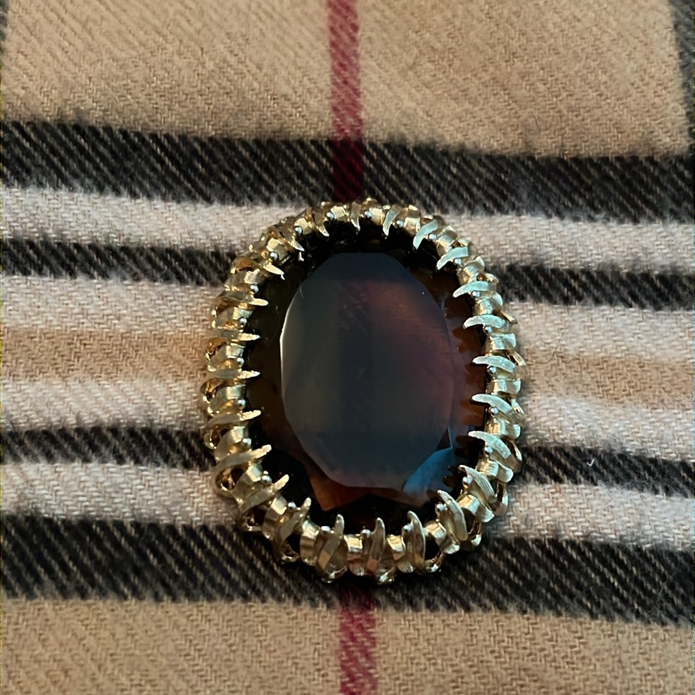 Rare Vintage Emmons Large Facetted Golden Smoky Quartz Brooch